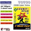 Lucky Star Color Paper A4 Fluorescent Colour 3sheet card 160gms - Cyber Yellow