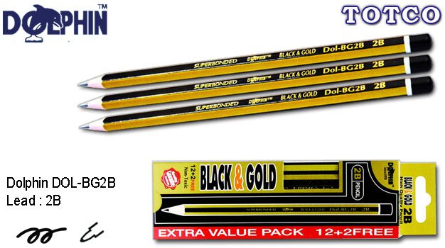 Dolphin DOL-G2B Black & Gold 2B Pencil