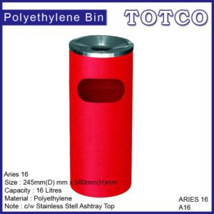 Polyethylene Bin Aries 16 c/w Stainless Steel Ashtray Top