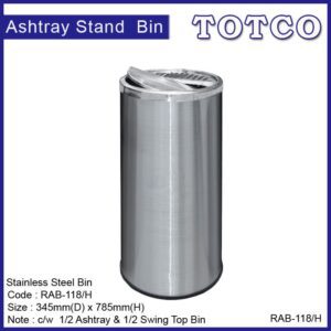 Stainless Steel Round Waste Bin c/w Half Ashtray & Half Swing Top RAB-118/H