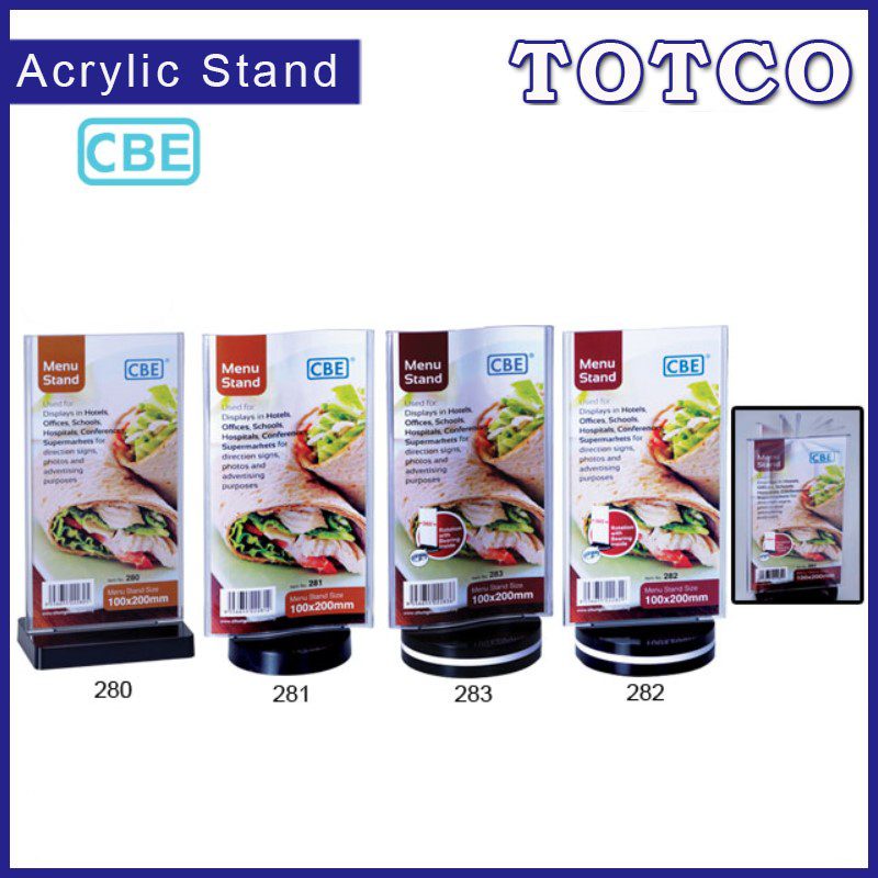 CBE Acrylic Menu Stand A4 / A5 / A6 / 100x200mm