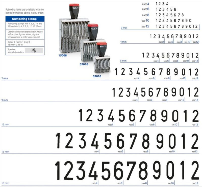 Colop Numbering Stamp 3mm to 18mm (4 digits to 12 digits)