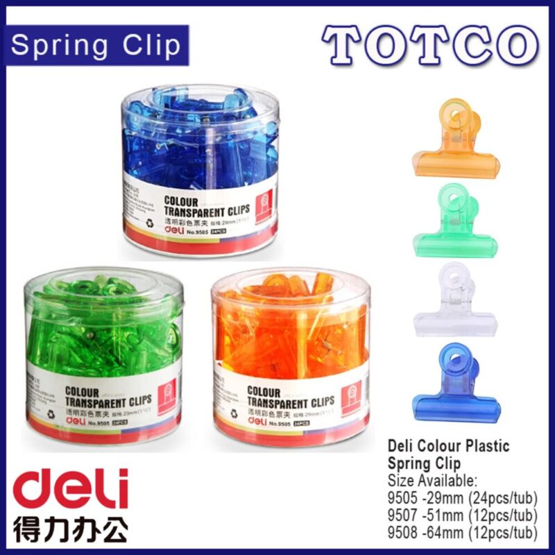 Deli Plastic Spring Clip 29mm | 51mm | 64mm (1 Drum)
