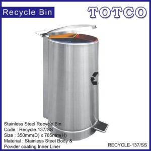 Pedal Recycle Bins c/w S/S Body & Powder Coating Cover RECYCLE-137/SS