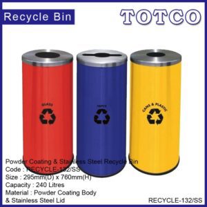 Round Recycle Bins c/w Mild Steel Body & S/S Cover RECYCLE-132/SS