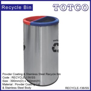 Round Recycle Bins c/w S/S Body & Powder Coating Cover RECYCLE-136/SS