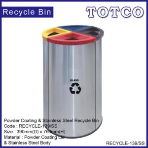Round Recycle Bins c/w S/S Body & Powder Coating Cover RECYCLE-139/SS