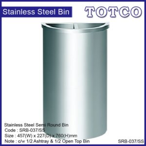Stainless Steel Semi Round Bin c/w 1/2 Ashtray & 1/2 Open Top