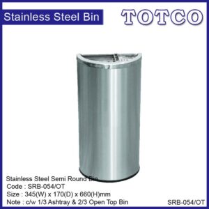 Stainless Steel Semi Round Bin c/w 1/3 Ashtray and 2/3 Open Top-054/H