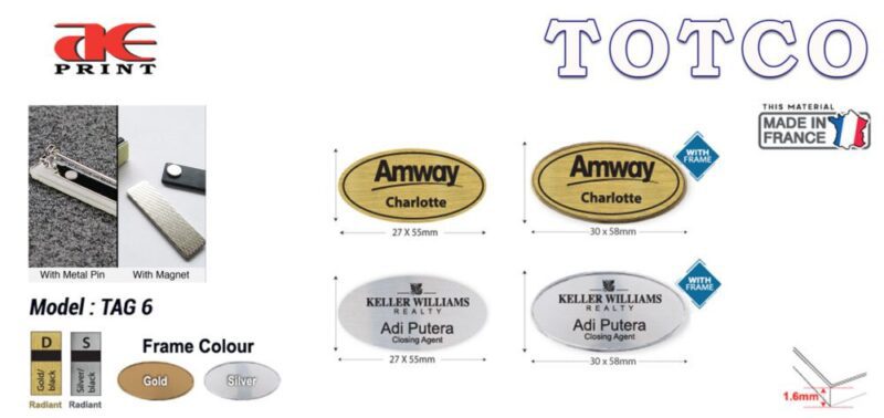 Engraved Name Tag TAG6 (27 x 55mm)