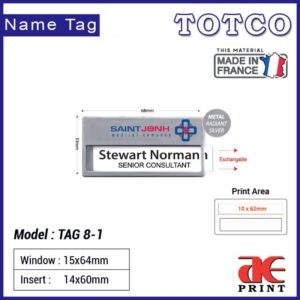 Reusable Name Tag Metal Radiant Silver TAG8-1 (68 x 33mm)