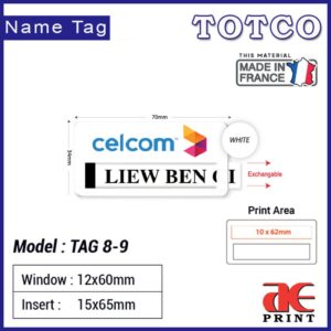 Reusable Name Tag White TAG8-9 (70 x 34mm)