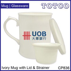 Porcelain Ivory Mug With Lid Strainer 390ml Cp836