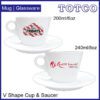 Ceramic V Shape Cup Saucer 200ml 240ml