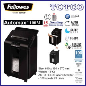 Fellowes Automax 100m Automatic Mini Cut Shredder 100 Sheets 23 Liters 4