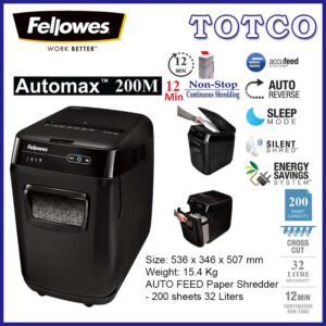 Fellowes Automax 200m Automatic Micro Cut Shredder 200 Sheets 32 Liters