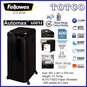 Fellowes Automax 600m Automatic Micro Cut Shredder 600 Sheets 83 Liters 4