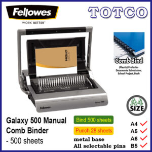 Fellowes Heavy Duty Galaxy 500 Manual Plastic Comb Binding Machine 4
