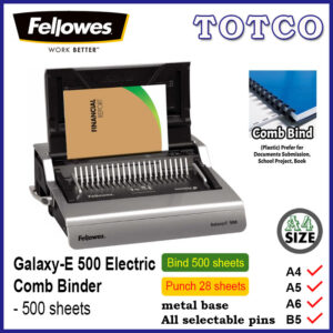 Fellowes Heavy Duty Galaxy E 500 Electric Plastic Comb Binding Machine 6